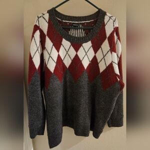 Torrid Vegan Cashmere Crew Neck Sweater Womans  Charcoal Grey Argyle Size 2X